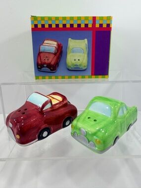WCL Vintage Style Red Truck & Green Car Salt and Pepper Shakers Set with Box